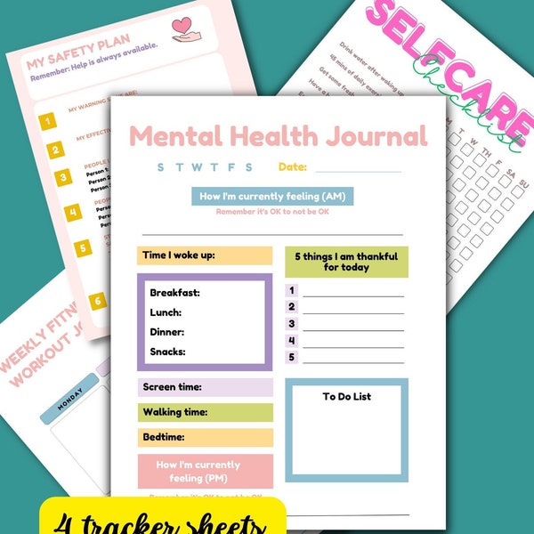 Mental Health Daily Journal Printable Anxiety Tracker Mood Tracker Journal Mental Health Printable for Men Women Teenagers