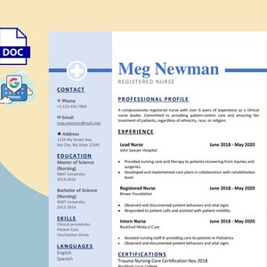 Nurse Resume Template Word Nurse Resume Google Docs Nurse Cv Google Docs Nurse CV Template Word Modern Resume Template 1 or 2 Page