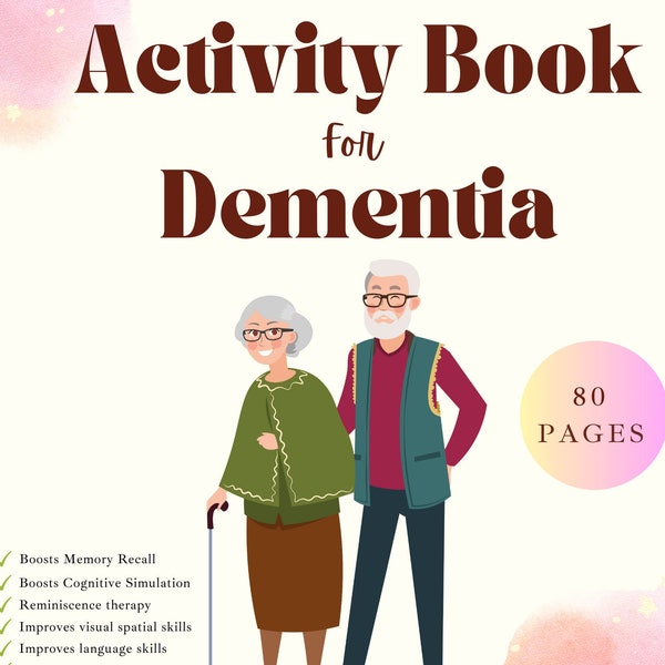 80 pages en gros caractères pour les personnes âgées atteintes de démence Livre d'activités sur la maladie d'Alzheimer Livre-cadeau sur la démence pour les pertes de mémoire