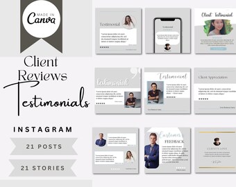 Client Testimonial Instagram Templates, Neutral Reviews (Canva)