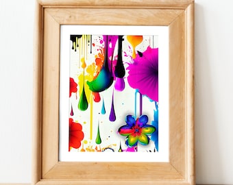 Abstract Drip Art Painting, Colorful Modern Wall Decor (Digital Download)