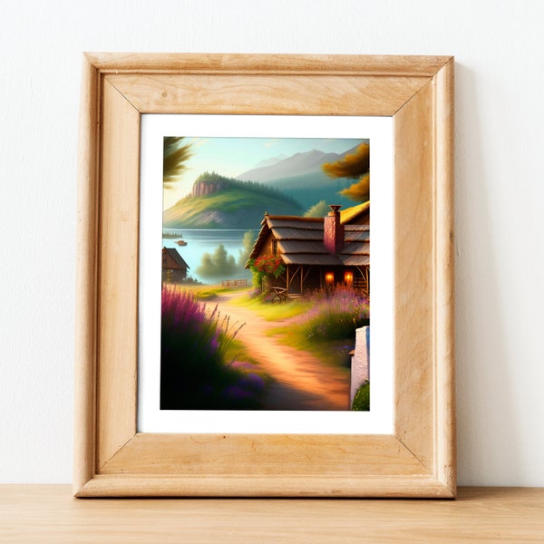 Village Landscape Painting Rustic Wall Decor Village Wall Art Landscape Beautiful Wall Decor Living Room Wall Art