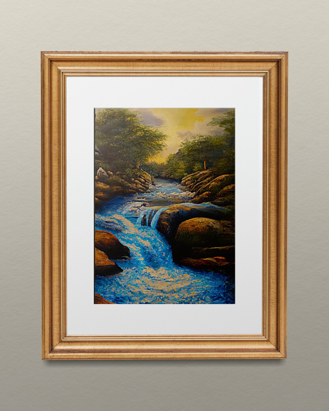 Forest Oil Painting Natural Scenery Wall Decor Forest Painting Rapids