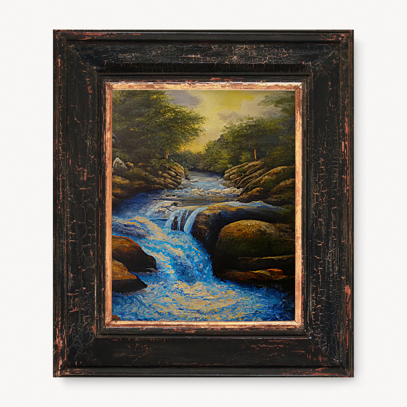 Forest Oil Painting Natural Scenery Wall Decor Forest Painting Rapids