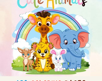 Cute Animal Coloring Book, 130 Large Print Pages (PDF Pattern)