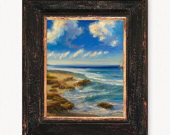 Serene Beach Seascape Painting, Coastal Wall Art (Digital Download)