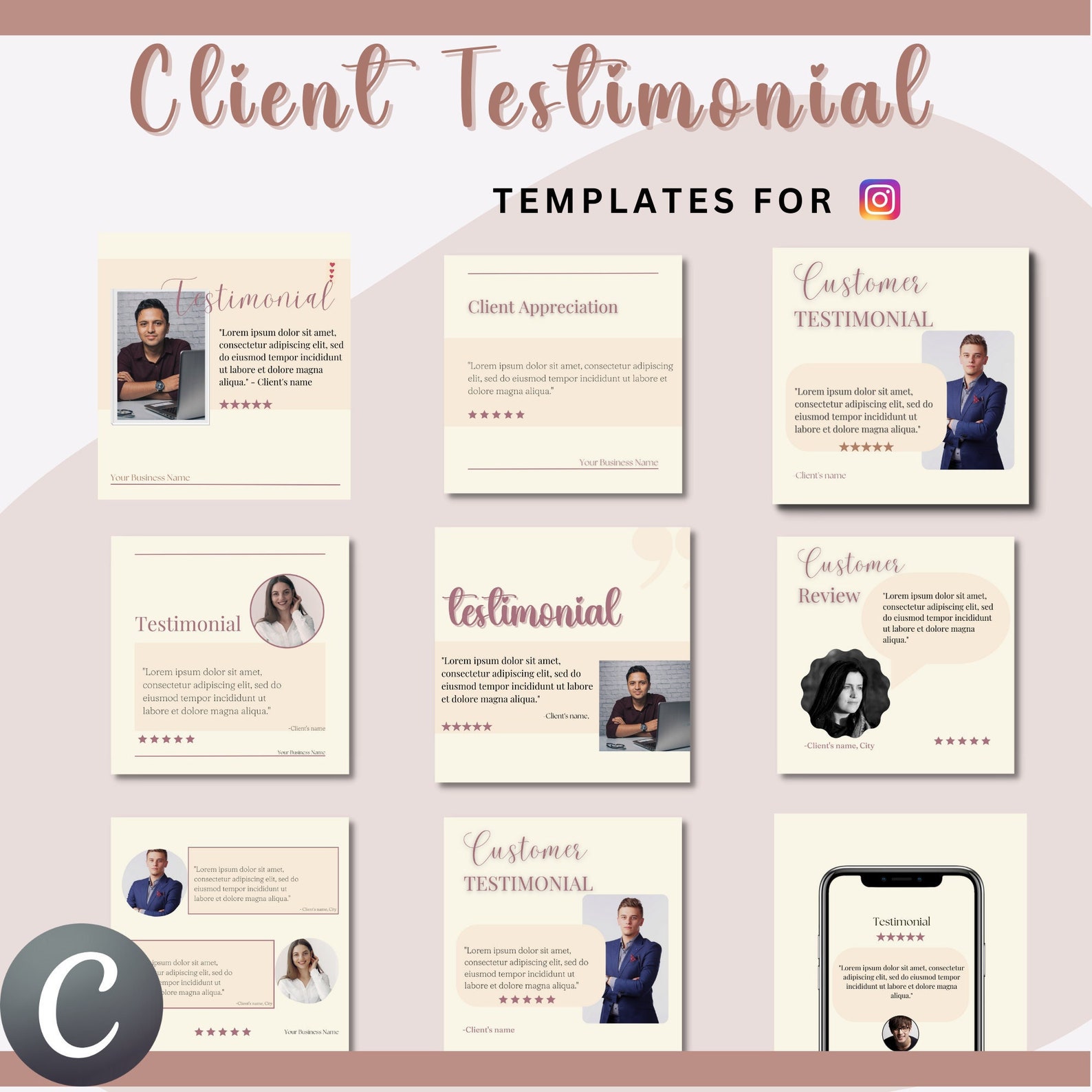 Client Testimonial Template Canva Instagram Post Client Review Template