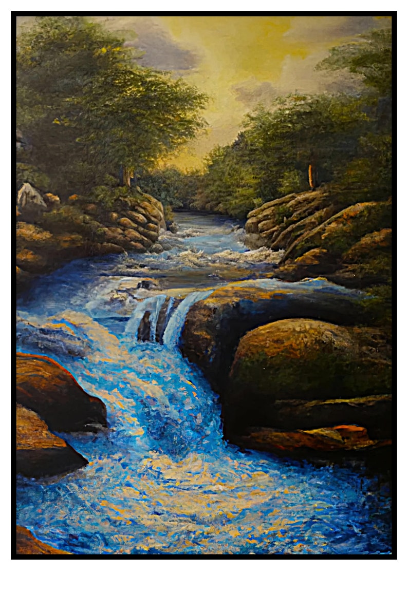 Forest Oil Painting Natural Scenery Wall Decor Forest Painting Rapids