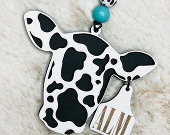 Cow head charm | review mirror | Farmhouse | personalized car charm | name engraved car charm | rearview mirror accessory