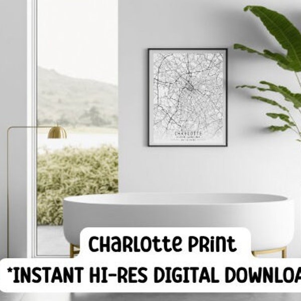 Charlotte Map Digital Print - High-Quality City Map Wall Art for Home Decor | Instant Download | Perfect Gift Idea