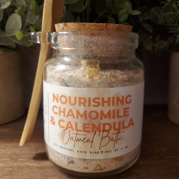 Nourishing Chamomile & Calendula Oatmeal Bath Soak | Foot Soak | Bath Salt in a Jar| All-Natural | Vegan | Plant-Based | Unscented