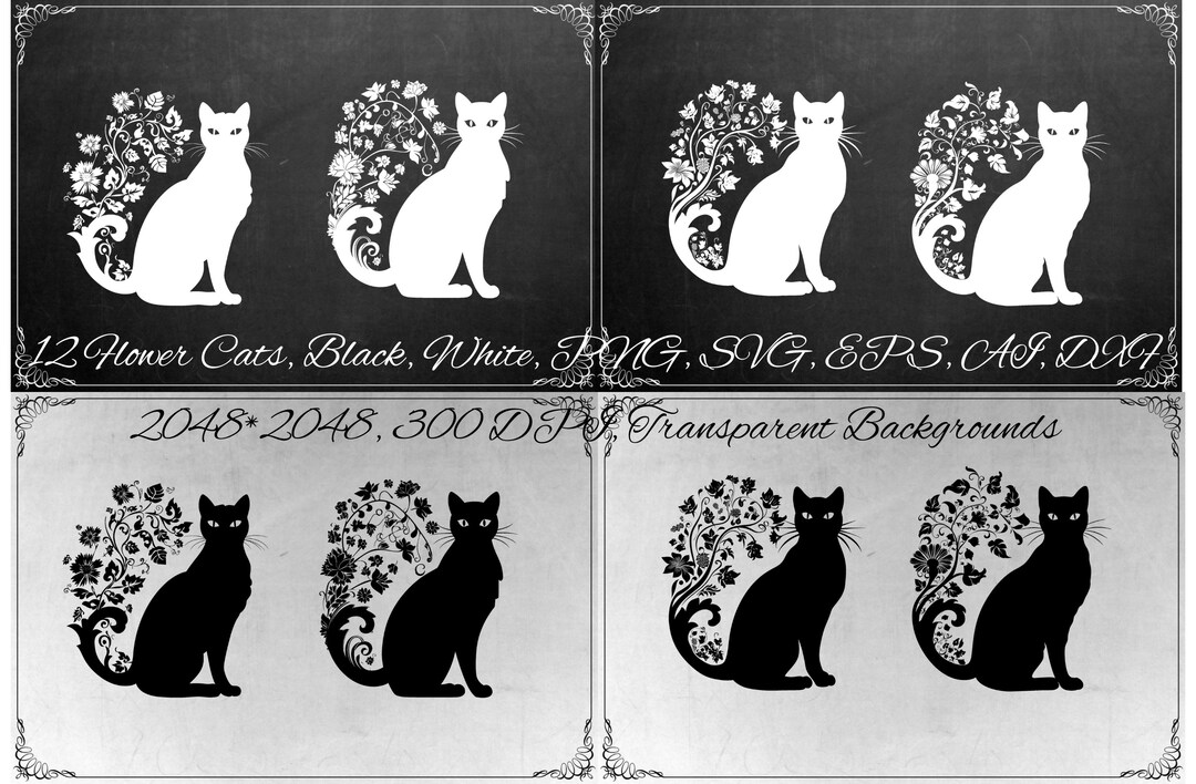 12 Flower Cats 132 Files Printable Png Eps Dxf Ai Svg Etsy