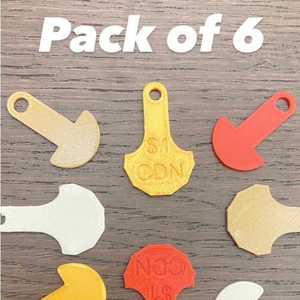 6-Pack Canadian COIN KEYCHAIN for Shopping CART | Loonie-Quarter Key/Coin | Grocery Shopping Trolley | Canadian fake 25 Cents & 1Dollar