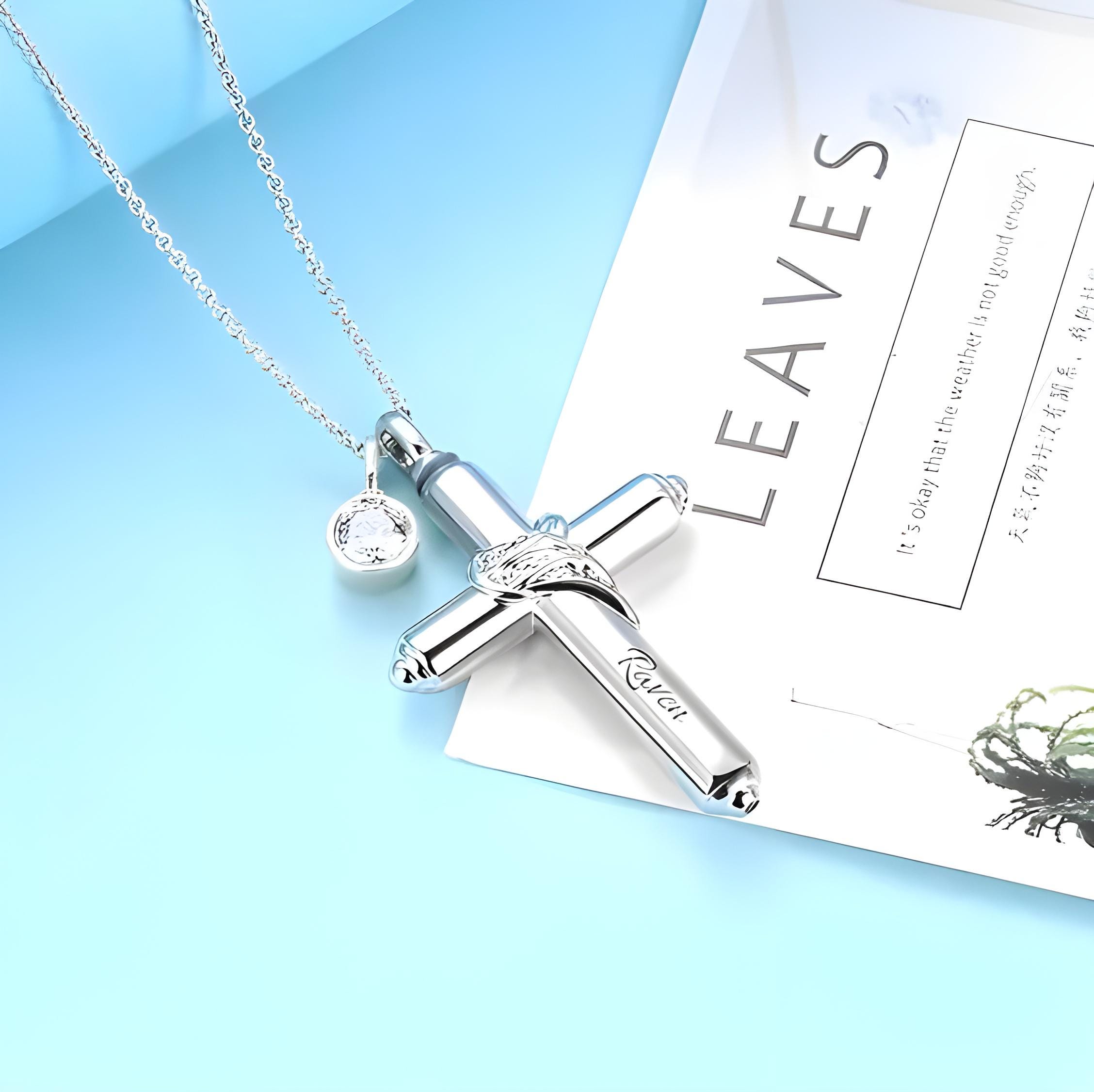 Custom Sterling Silver Cross Urn Necklace: Memorial Ash Keepsake