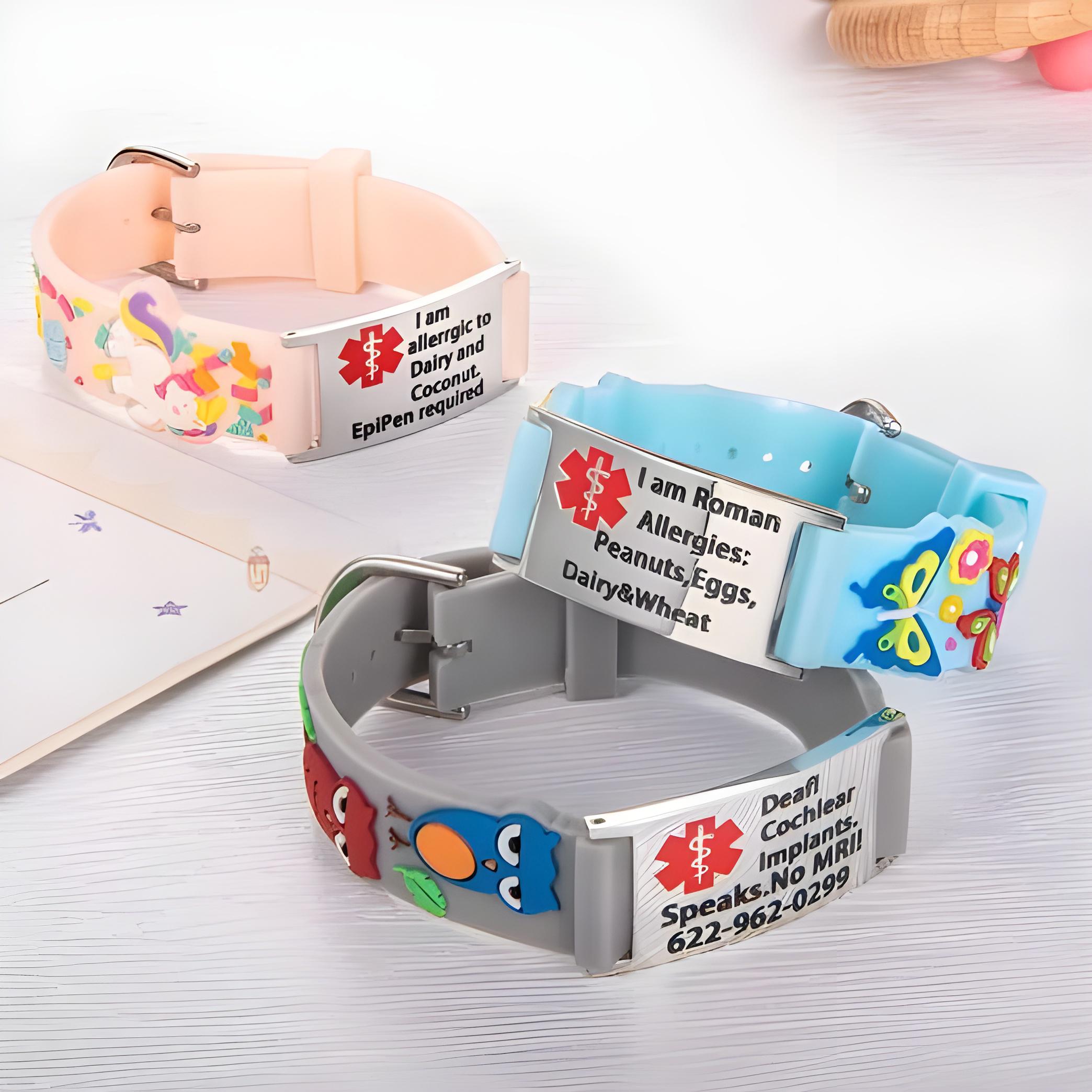 Bracelet D'identification Personnalisable Pour Enfant - Silicone, Plaque Gravée, Ajustable