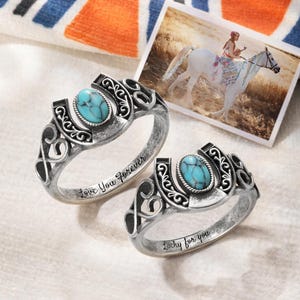 Niestandardowy pierścionek z turkusem Horseshoe w stylu boho vintage – prezent na szczęście w stylu vintage dla mamy, córki lub przyjaciółki na urodziny lub Dzień Matki