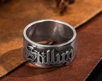 Personalisierter Gothic Ring: Alter Englischer Namensring, Sterling Silber oder Messing