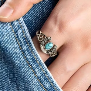 Niestandardowy pierścionek z turkusem Horseshoe w stylu boho vintage – prezent na szczęście w stylu vintage dla mamy, córki lub przyjaciółki na urodziny lub Dzień Matki