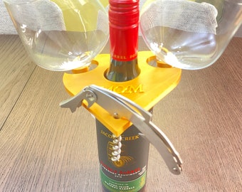 WINE Bottle HOLDER with 2 Glasses and corkscrew | Mother's Day Gift | 3D printed Wine Holder | Wine Caddy | Wine Stand | Gift for MOM