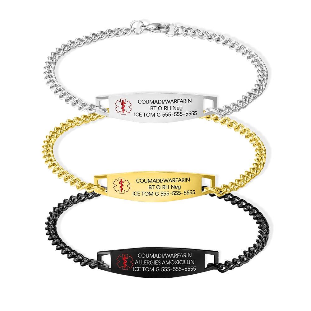 Custom Medical ID Bracelet: Stainless Steel Emergency Alert Wristband