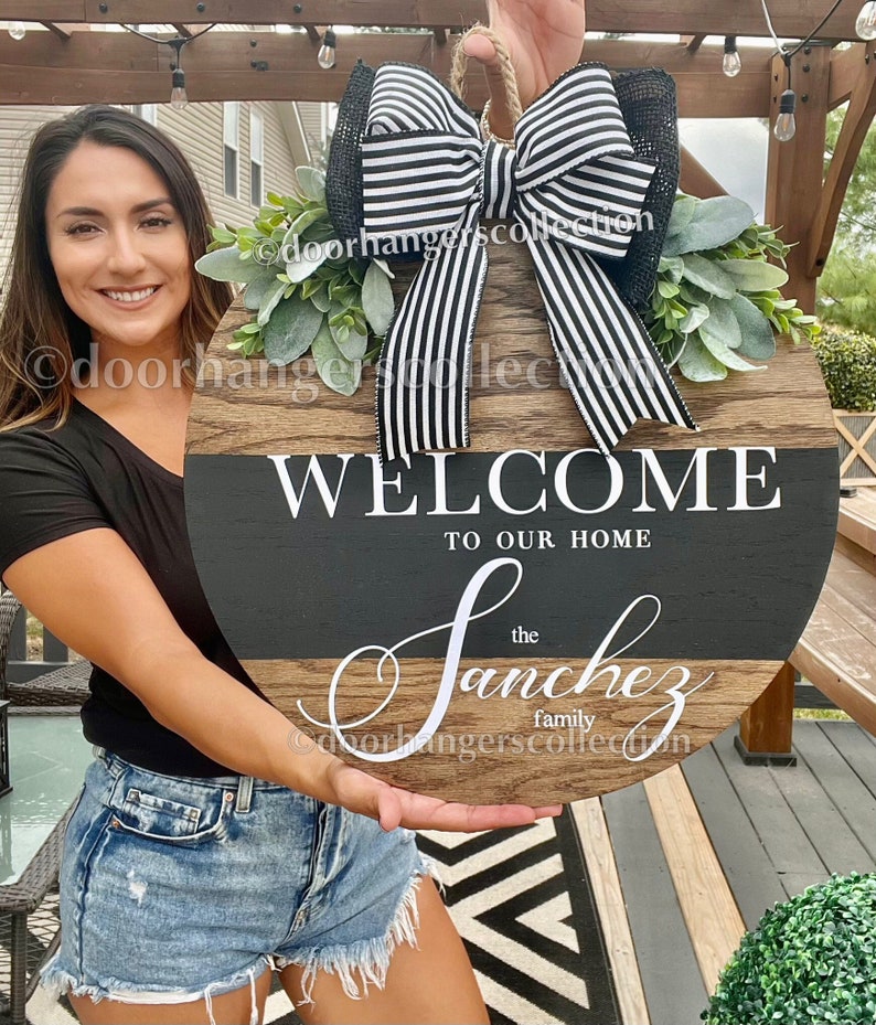 Last Name Door Hanger Sign Bridal Shower Gift Wooden Wreath
