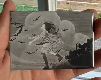 Magnes czarownic | Mały magnes czarownic | Czując się czarownicą | Dekoracja czarownicy na Halloween | Estetyka awangardowa | Ilustracja czarownicy w stylu vintage