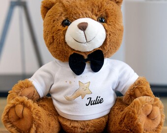 Stuffed Animal, Personalized Teddy Bear with T-Shirt for Baby Showers and Birth Presents, Cuddle and Playtime Companion