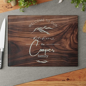 Custom Walnut Wood Glass Cutting Board, Kitchen Decor, Housewarming Chopping Board New Home Gift, Faux Wood Charcuterie Board, realtor gift