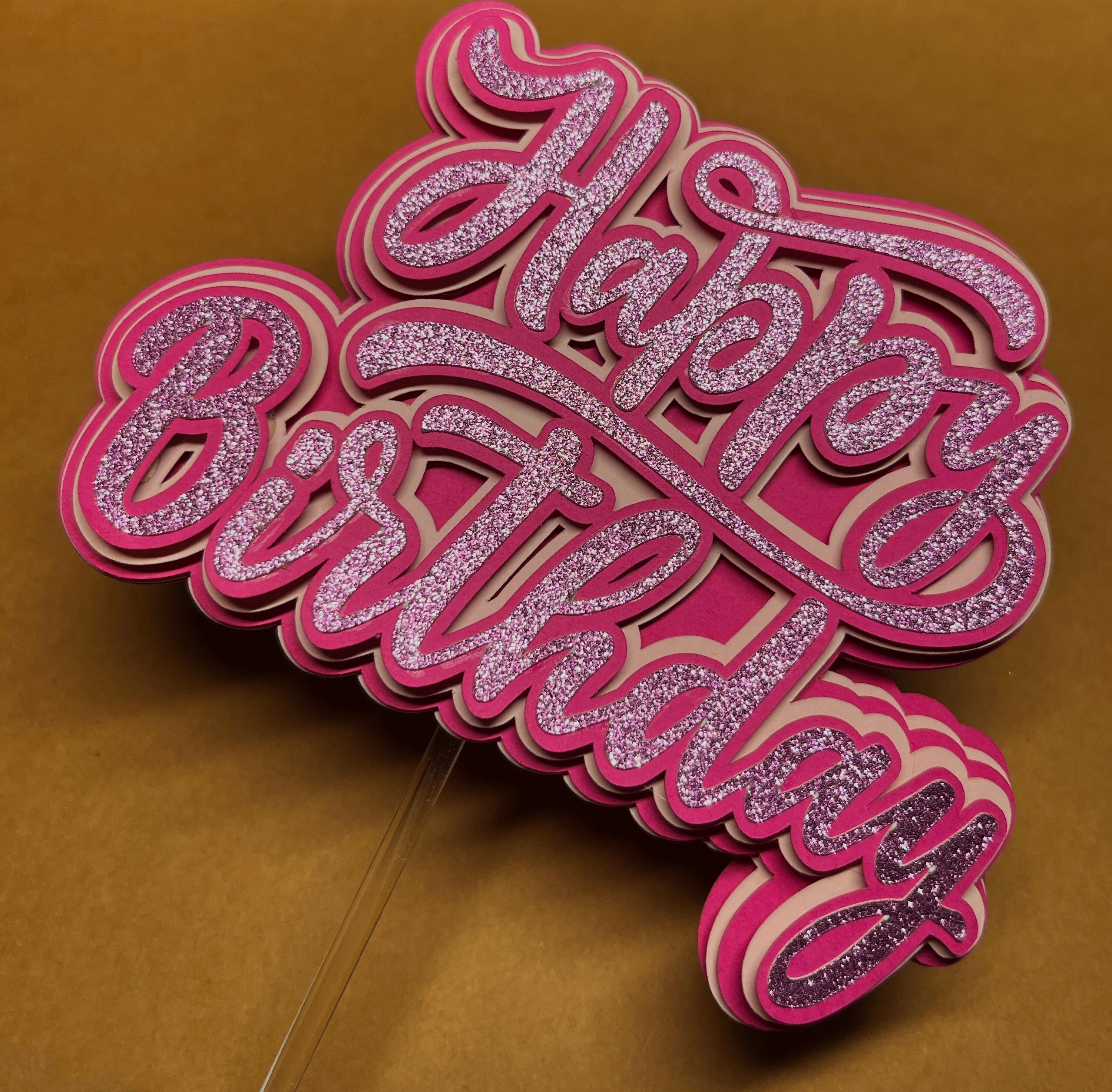 Happy Birthday Pink Glitter Cake Topper - Etsy