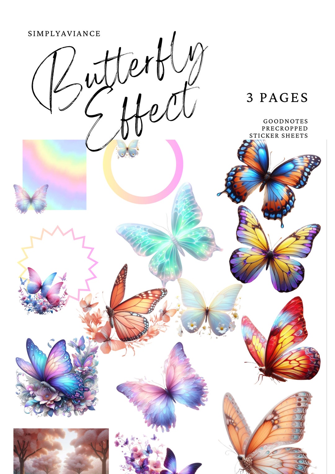 Butterfly Goodnotes Stickers: Spring Pastel Digital Planner Stickers ...