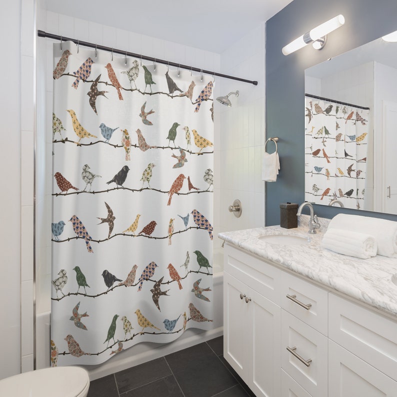 Birds Shower Curtain Bird Decor Bird Lover Gift Farmhouse Decor Country Decor Modern Farmhouse Bath Decor Cute Bathroom Decor Nature Lover Bild 2