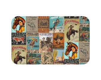 Vintage Western Bath Mat Vintage Posters Cowboy Decor Ranch Decor Western Decor Retro Cowboy Wild West Bathroom Decor Matching Bath Mat Gift