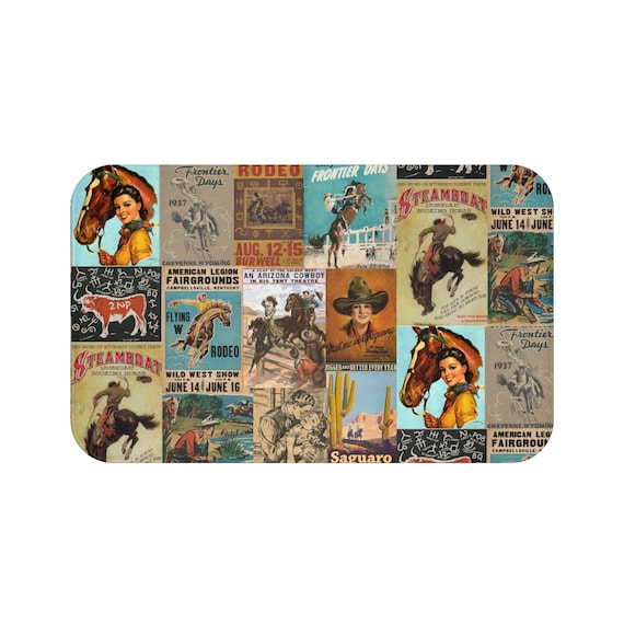 Vintage Western Bath Mat Vintage Posters Cowboy Decor Ranch Decor Western Decor Retro Cowboy Wild West Bathroom Decor Matching Bath Mat Gift