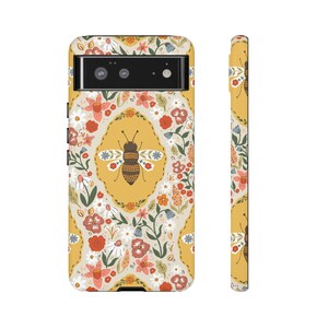 Phone Case, Bee and Flowers Tough Protective Cover, Floral Design, Nature Lover Gift, Hard Shell Smartphone Case, Cute Insect Pattern Spring image 6