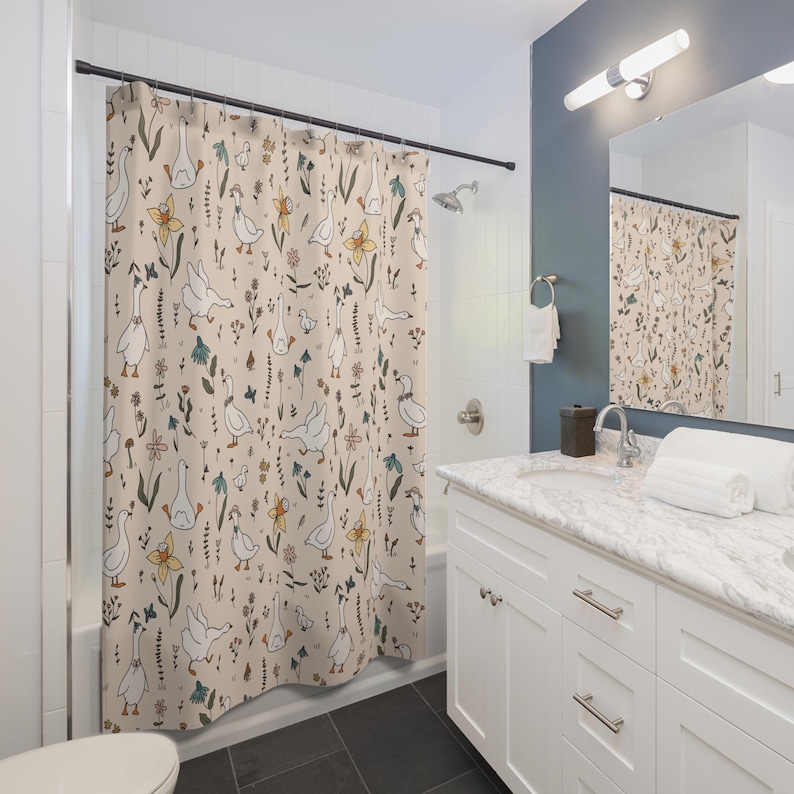 Silly Goose Shower Curtain Funny Bathroom Decor Kids Bath Decor Animal Lover Gift Bathroom Makeover Cottagecore Theme Bird Lover Farmhouse image 5