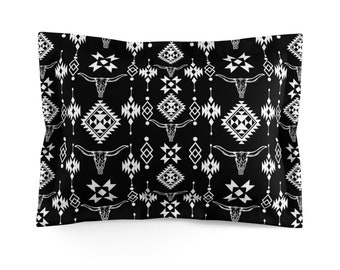 Aztec Pillow Sham Black & White Pillow Case Microfiber Western Pillow Case Western Decor Farmhouse Decor Farmhouse Bath Southwestern Decor
