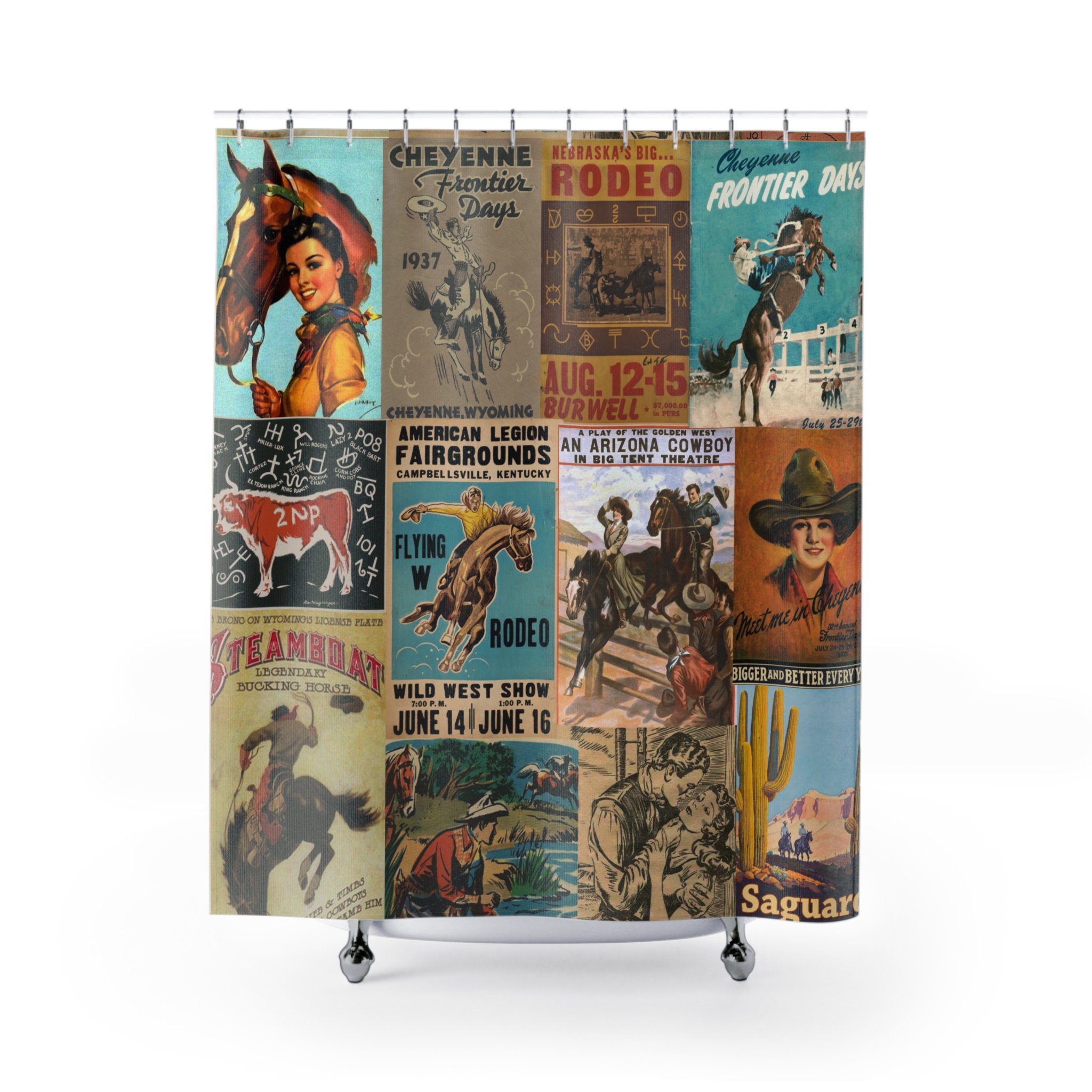 Western Shower Curtain Vintage Shower Curtain Western Poster Art Retro Western Decor Ranch Decor Farm House Decor Vintage Style Bathroom