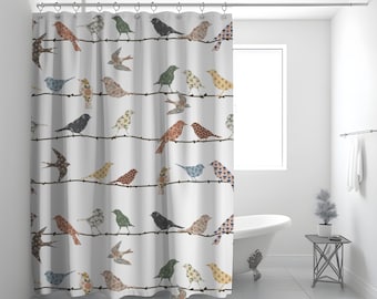 Birds Shower Curtain Bird Decor Bird Lover Gift Farmhouse Decor Country Decor Modern Farmhouse Bath Decor Cute Bathroom Decor Nature Lover