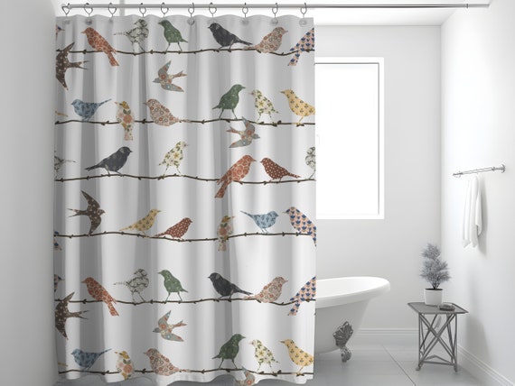 Birds Shower Curtain Bird Decor Bird Lover Gift Farmhouse Decor Country Decor Modern Farmhouse Bath Decor Cute Bathroom Decor Nature Lover