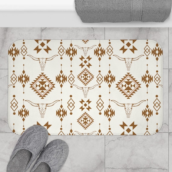 Aztec Bath Mat Western Bathroom Decor Ranch Decor Longhorn Decor Texas Decor Cowboy Decor Bath Rug Western Aesthetic Cowgirl Gift Custom