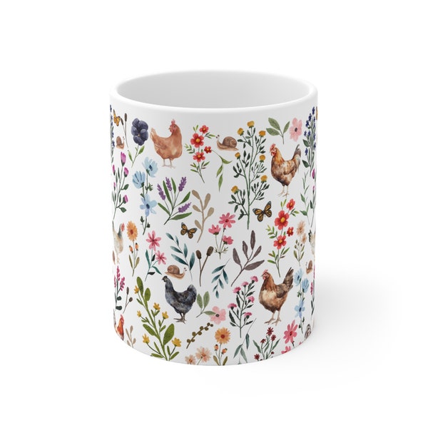 Chicken & Wildflowers Mug Chicken Lover Gift Chicken Gift Chicken Lady Homestead Gift Cute Chicken Gift Chicken Mug Wildflower Mug Farm Gift