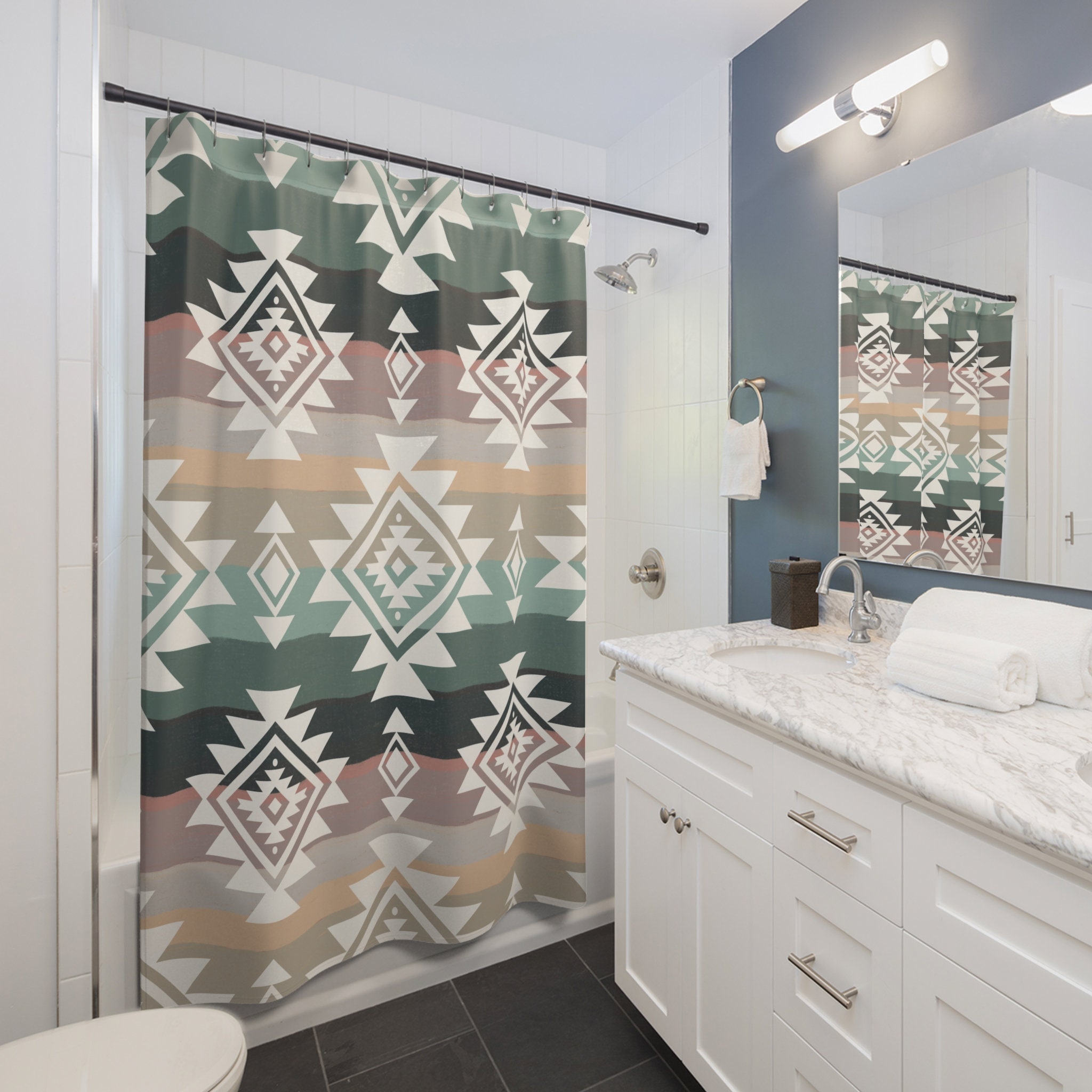 Southwestern Shower Curtain Aztec Print Bathroom Decor Southwestern