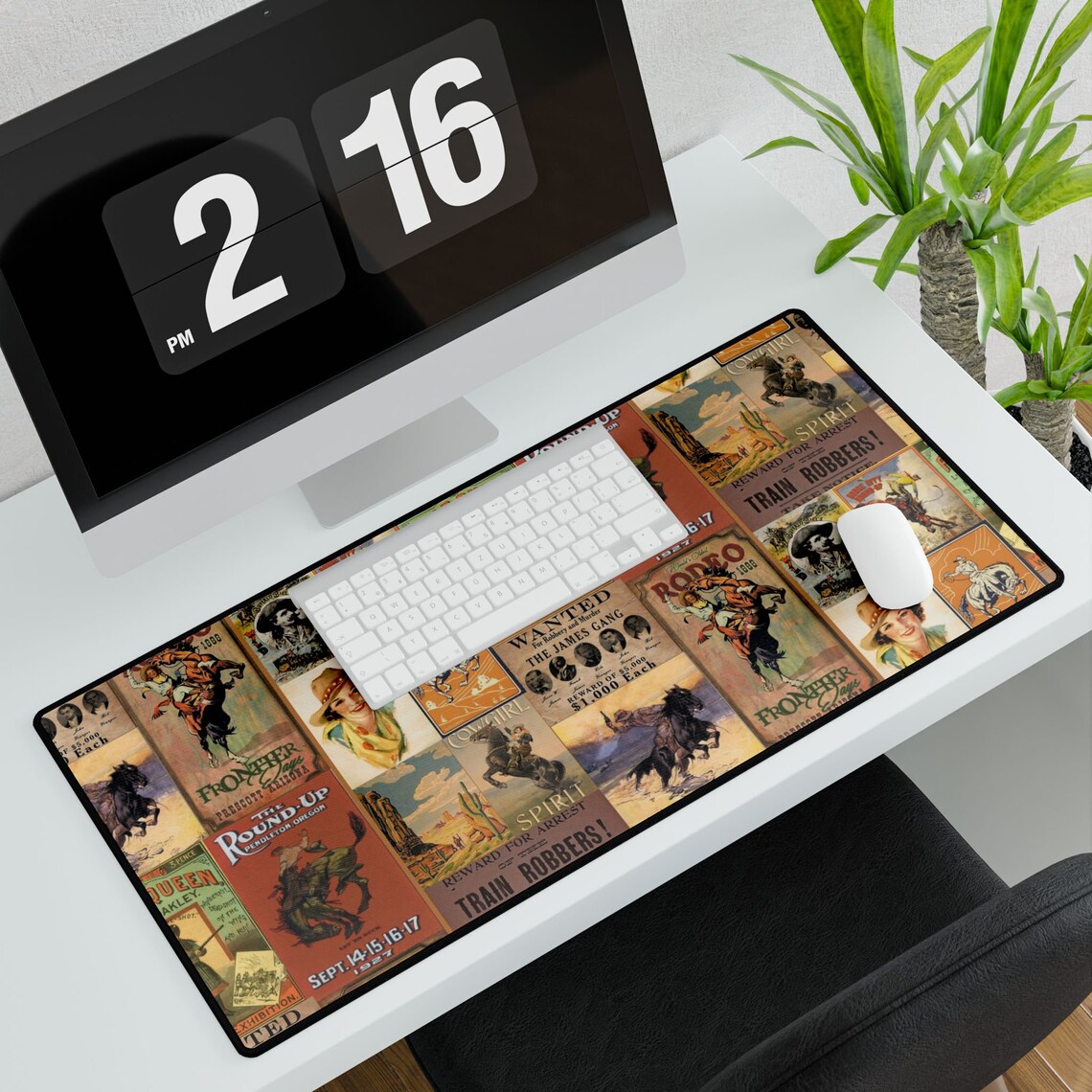 Retro Western Desk Mat Cowgirl Office Decor Western Mousepad Large ...