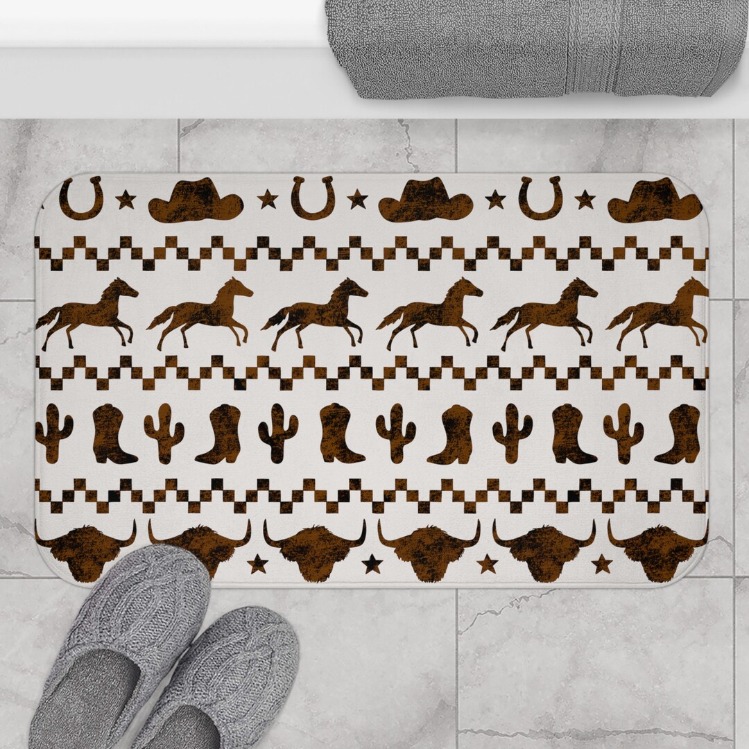 Western Bath Mat Rustic Bath Mat Neutral Bath Mat Western Home Decor