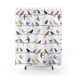 Birds Shower Curtain Bird Decor Bird Lover Gift Farmhouse Decor Country Decor Modern Farmhouse Bath Decor Cute Bathroom Decor Nature Lover Bild 4