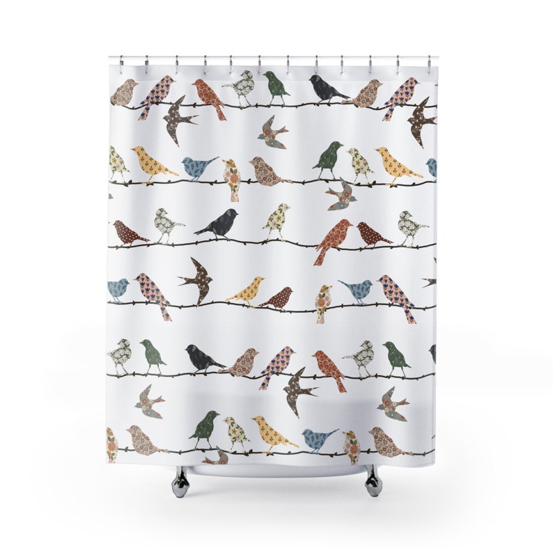 Birds Shower Curtain Bird Decor Bird Lover Gift Farmhouse Decor Country Decor Modern Farmhouse Bath Decor Cute Bathroom Decor Nature Lover Bild 4