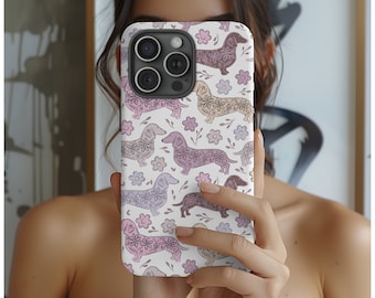 Dachshund Phone Case Gift For Her Samsung Case iPhone Sausage Dog Mom Doxie For Teen Wiener Dog Lover Cute Pink Tough Case Floral Animals