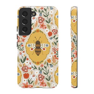 Phone Case, Bee and Flowers Tough Protective Cover, Floral Design, Nature Lover Gift, Hard Shell Smartphone Case, Cute Insect Pattern Spring image 7