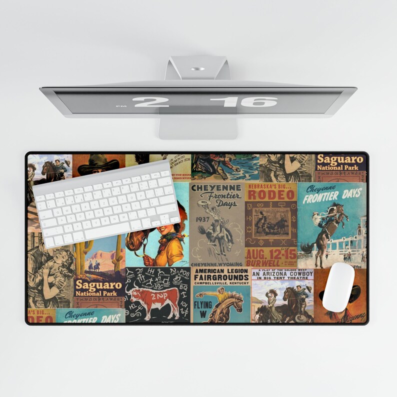 Retro Western Desk Mat Cowgirl Office Decor Western Mousepad Large ...