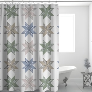 Quilt Block Shower Curtain Gift For Quilter Crafter Homestead Decor Modern Farmhouse Boho Farm Bath Country Decor Housewarming Cottagecore